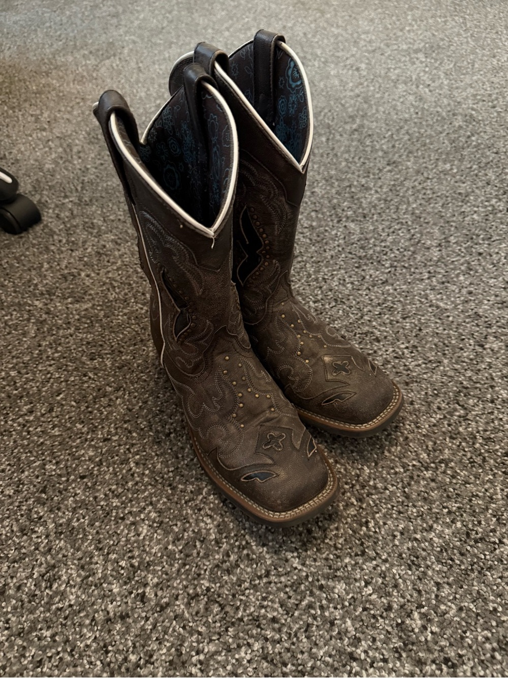 Laredo Dark Brown Embroidered Lace-Up Western Boots